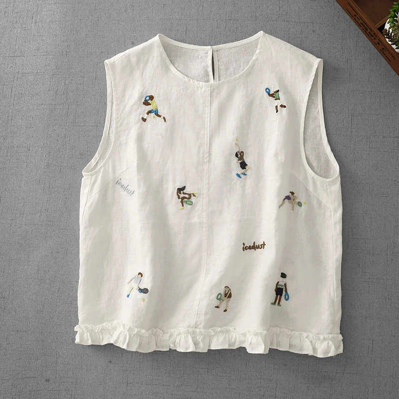 Ретро корейский Sle вышитый абстрактный узор Svel irt льняной материал деревянный воротник универсальный летний женский топ 
Ретро корейский Sle вышитый абстрактный узор Svel irt льняной материал деревянный воротник универсальный летний женский топ