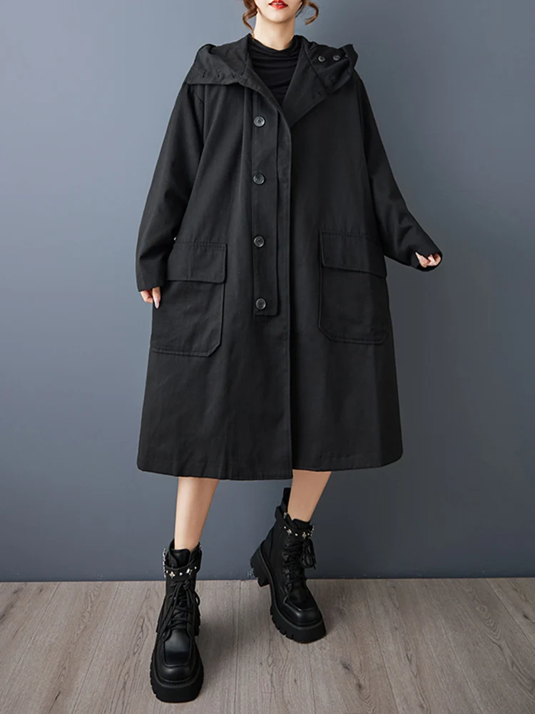 Черный винтажный длинный плащ большого размера для женщин, новая повседневная свободная верхняя одежда с капюшоном на пуговицах, кардиган, весна-осень 2025
Черный винтажный длинный плащ большого размера для женщин, новая повседневная свободная верхняя одежда с капюшоном на пуговицах, кардиган, весна-осень 2025