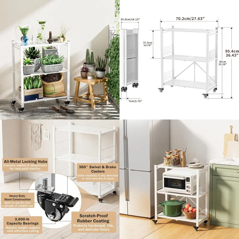 3-Tier Adjustable Metal Rolling Shelving Rack Organizer with Wheels for Kitchen, Pantry, and Storage (White, 3-Layer)
3-Tier Adjustable Metal Rolling Shelving Rack Organizer with Wheels for Kitchen, Pantry, and Storage (White, 3-Layer)