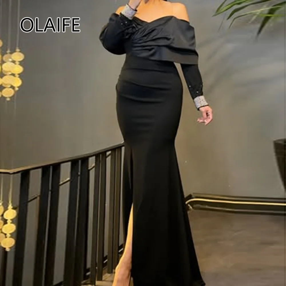 Glamorous Off-Shoulder Satin Saudi Arab Evening Bridal Dres with Long Sleeve Floor-Length Sheath Evening Gown Crystal Customized
Glamorous Off-Shoulder Satin Saudi Arab Evening Bridal Dres with Long Sleeve Floor-Length Sheath Evening Gown Crystal Customized