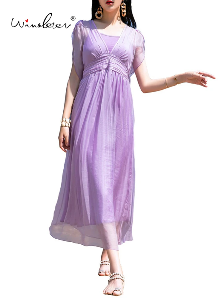 Winsleter, 100%Real Silk Elegant Dresses, Women Short Sleeve V Neck, Beach Vacation Party Dress, 2024 Summer Autumn D46921QC
Winsleter, 100%Real Silk Elegant Dresses, Women Short Sleeve V Neck, Beach Vacation Party Dress, 2024 Summer Autumn D46921QC