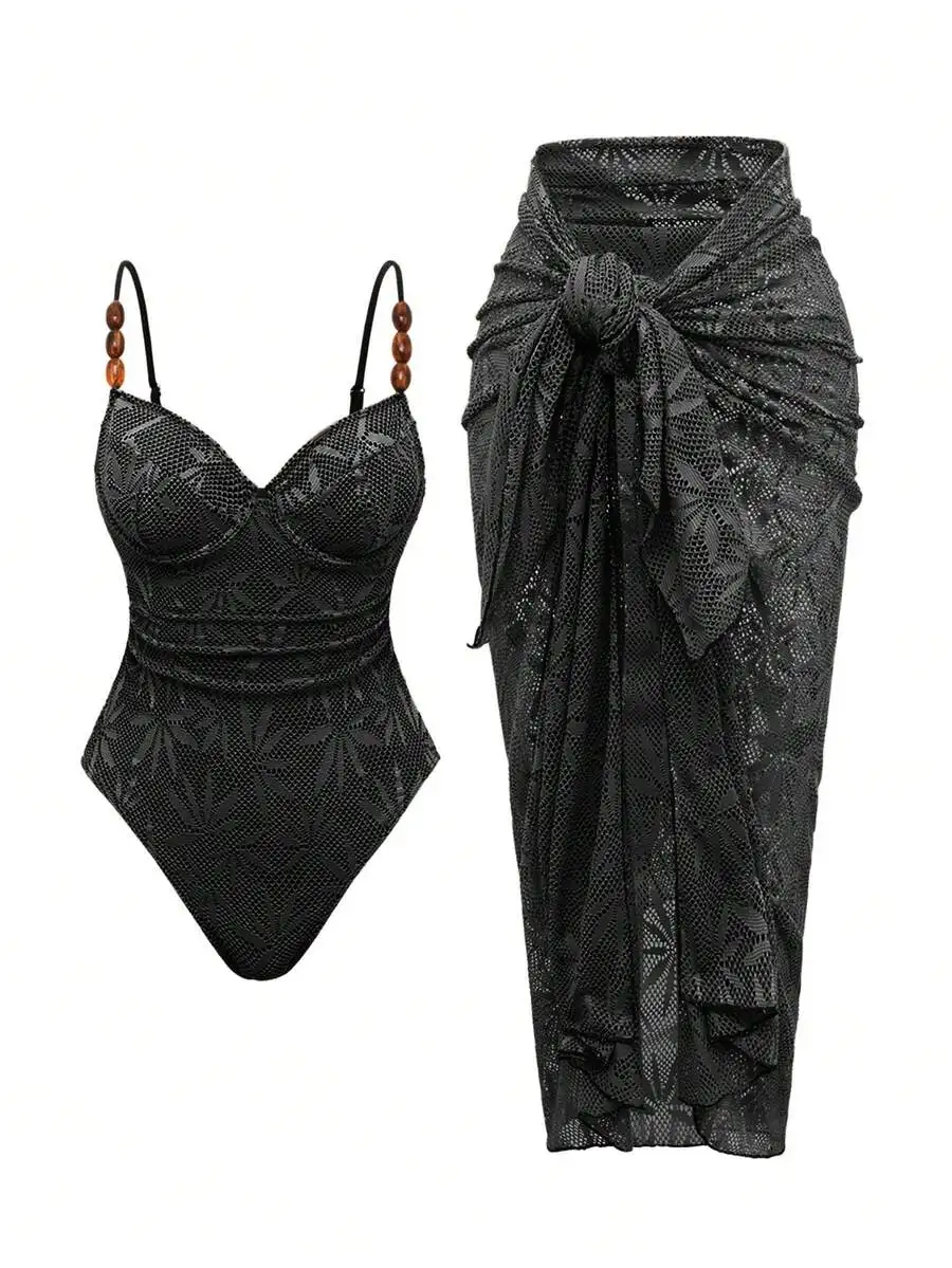 2pcs Set Women Lace Underwire Spaghetti Strap Swimsuit With Sarong Maxi Skirt
2pcs Set Women Lace Underwire Spaghetti Strap Swimsuit With Sarong Maxi Skirt