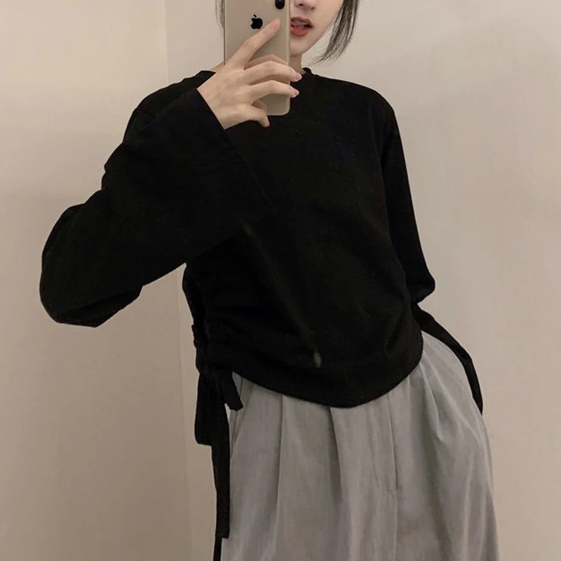 Spring Long Sleeve Short Bandage Street Casual Tops Solid Loose Drawstring Youth Lazy Style T Shirts Fashion Trend Women Clothes
Spring Long Sleeve Short Bandage Street Casual Tops Solid Loose Drawstring Youth Lazy Style T Shirts Fashion Trend Women Clothes