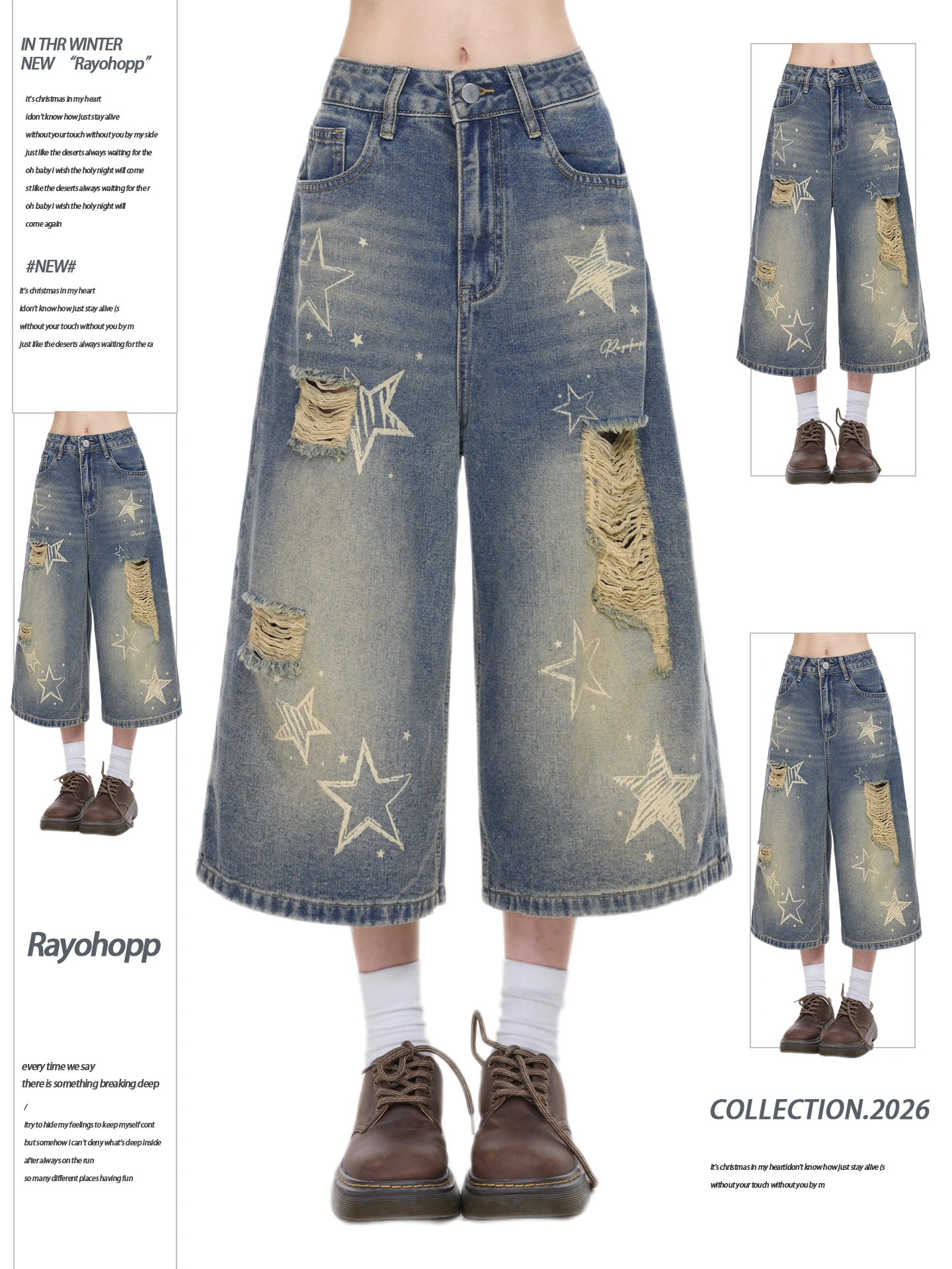 Rayohopp American Retro Star Print Distressed Seven-Foot Pants Women's Summer Straight Leg Slimming High Waist Jeans
Rayohopp American Retro Star Print Distressed Seven-Foot Pants Women's Summer Straight Leg Slimming High Waist Jeans