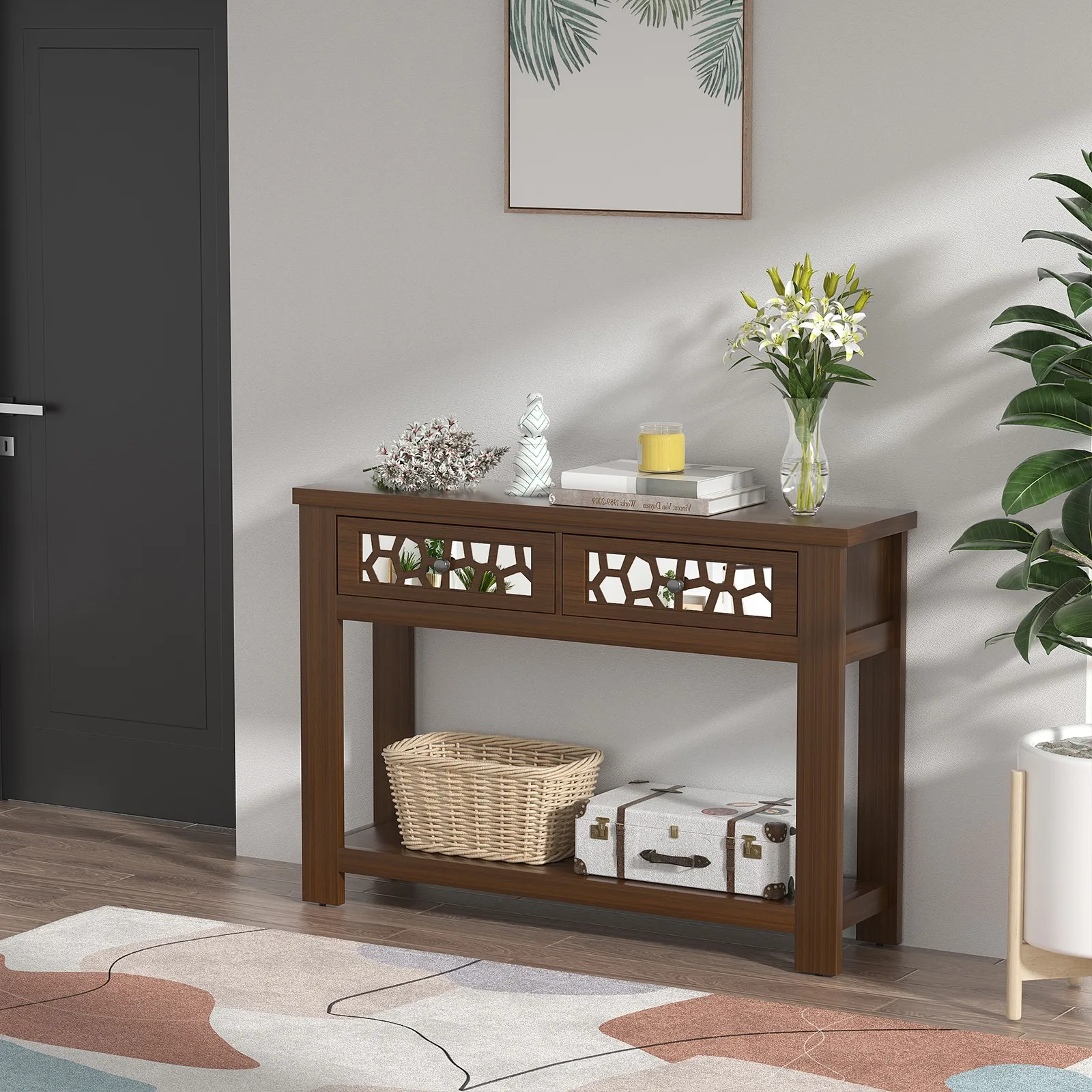 2-tier Console Entryway Table w/ Drawers for Living Room Entrance Rustic Brown
2-tier Console Entryway Table w/ Drawers for Living Room Entrance Rustic Brown