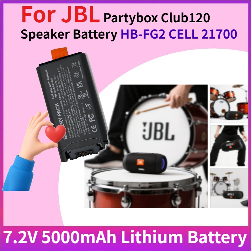 7.2V 5000mAh Lithium Battery for JBL Partybox Club120 Speaker Battery HB-FG2 CELL 21700 with Type-C Charging Port Replaceable
7.2V 5000mAh Lithium Battery for JBL Partybox Club120 Speaker Battery HB-FG2 CELL 21700 with Type-C Charging Port Replaceable