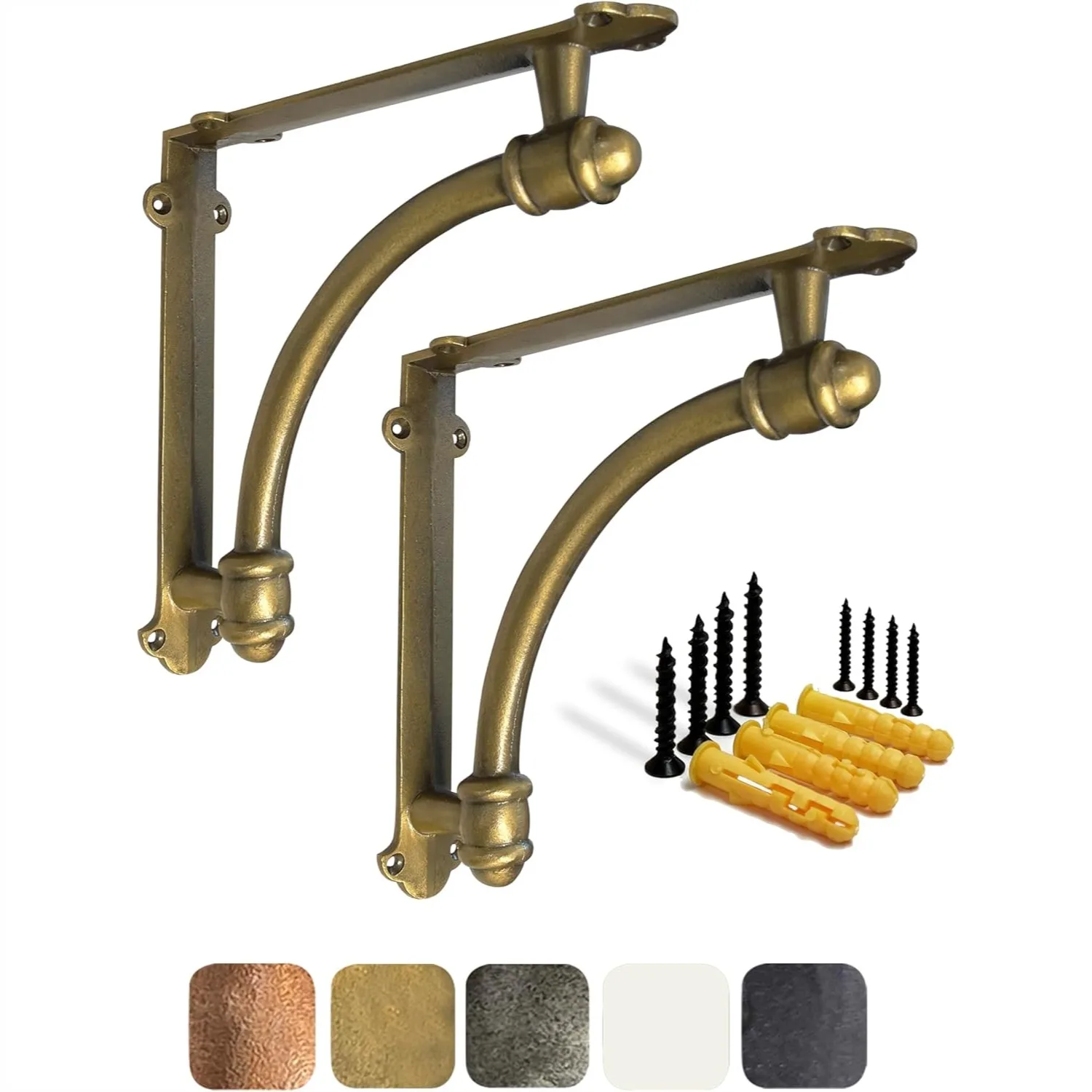 Decorative Shelf Brackets, 2 Pack 9.6x1.7x9.6 inch Gold Cast Iron Heavy Duty Wall Mount Brackets for Shelves
Decorative Shelf Brackets, 2 Pack 9.6x1.7x9.6 inch Gold Cast Iron Heavy Duty Wall Mount Brackets for Shelves