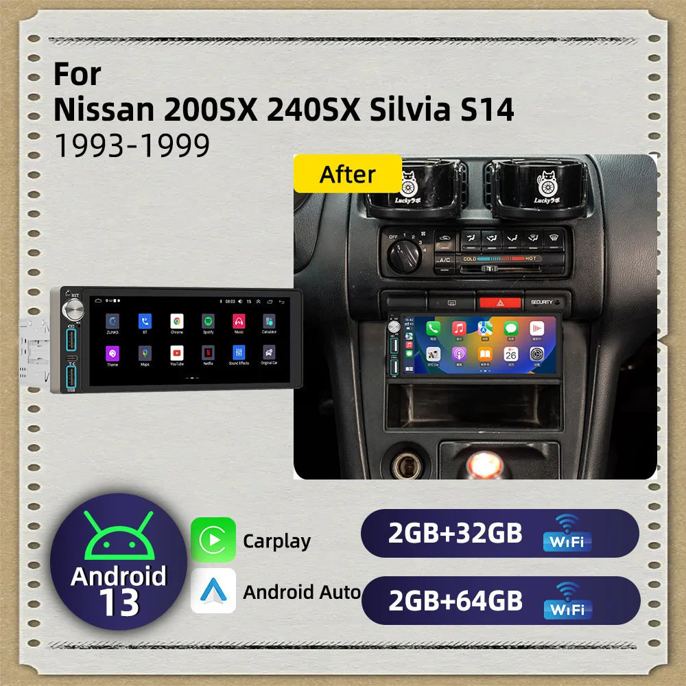 Автомагнитола CarPlay Android 6.86" 1 Din для Nissan 200SX 240SX Silvia S14 1993-1999, GPS-мультимедиа
Автомагнитола CarPlay Android 6.86" 1 Din для Nissan 200SX 240SX Silvia S14 1993-1999, GPS-мультимедиа