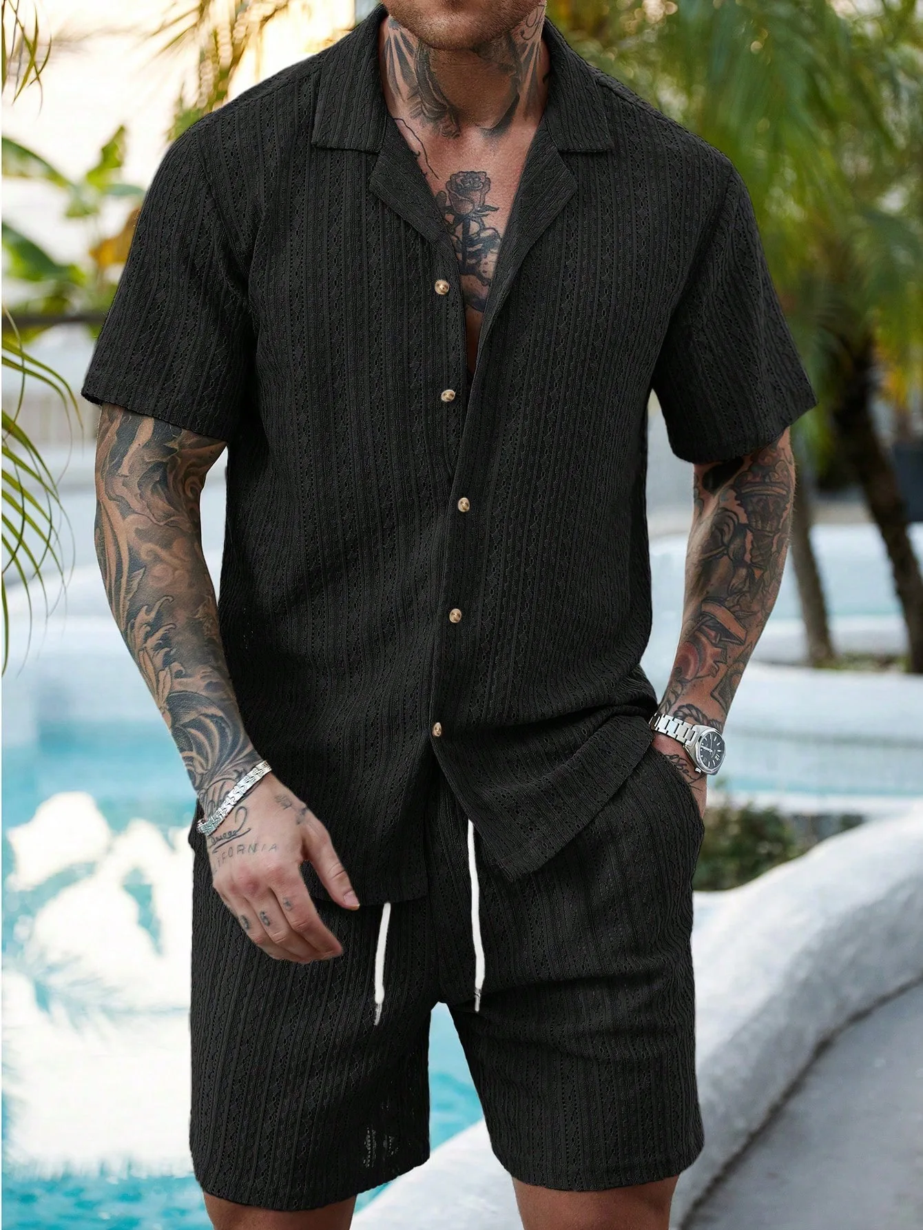 Men's Business Hollow Short Sleeved Shirt With Drawstring Breathable Shorts Set For Men High Quality 2 Piece Set New Clothing
Men's Business Hollow Short Sleeved Shirt With Drawstring Breathable Shorts Set For Men High Quality 2 Piece Set New Clothing