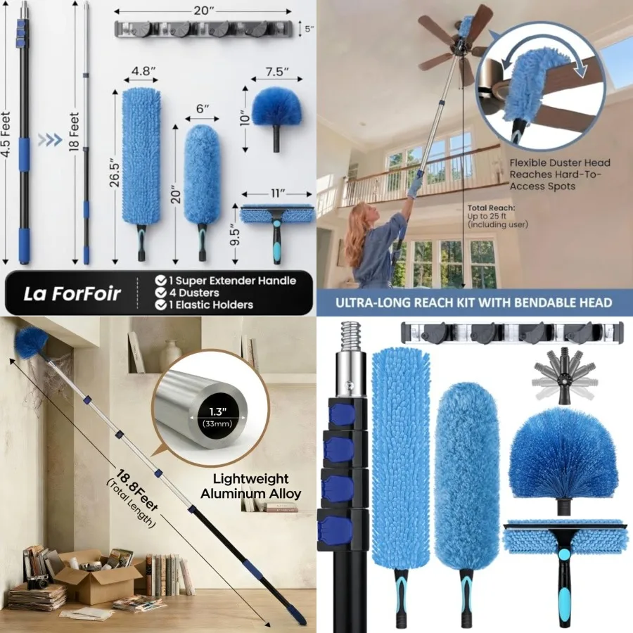 25Feet High Ceiling Duster Kits with 5- Heavy Duty Extension Pole - Fan Blade Cleaner, Cobweb Remover Blue Window Squeegee Kit,
25Feet High Ceiling Duster Kits with 5- Heavy Duty Extension Pole - Fan Blade Cleaner, Cobweb Remover Blue Window Squeegee Kit,