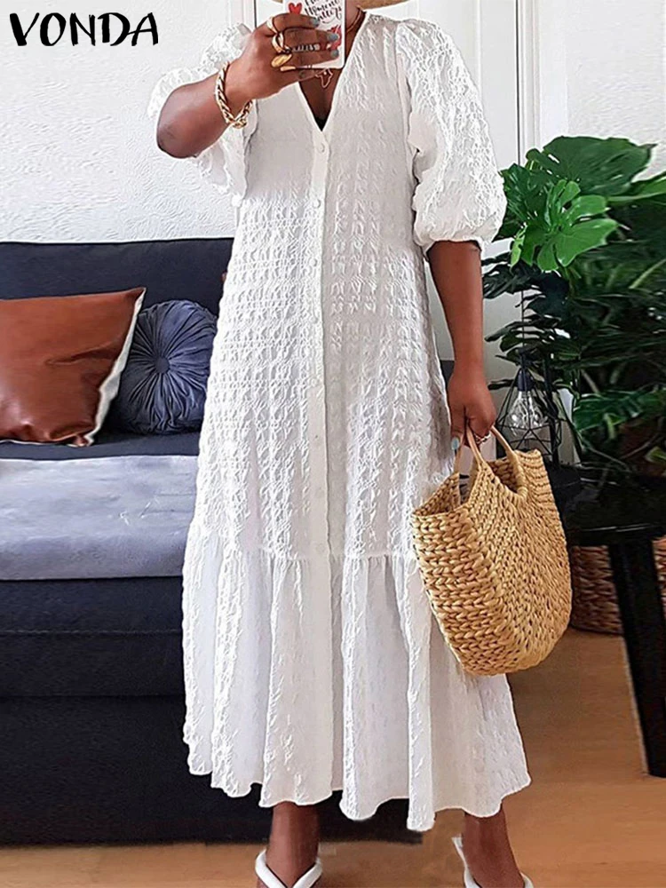 Plus Size 5XL VONDA Women Shirt Maxi Long Dress Sexy V Neck Button Down Party Dresses Bohemian Vestidos Elegant Robes Femme
Plus Size 5XL VONDA Women Shirt Maxi Long Dress Sexy V Neck Button Down Party Dresses Bohemian Vestidos Elegant Robes Femme