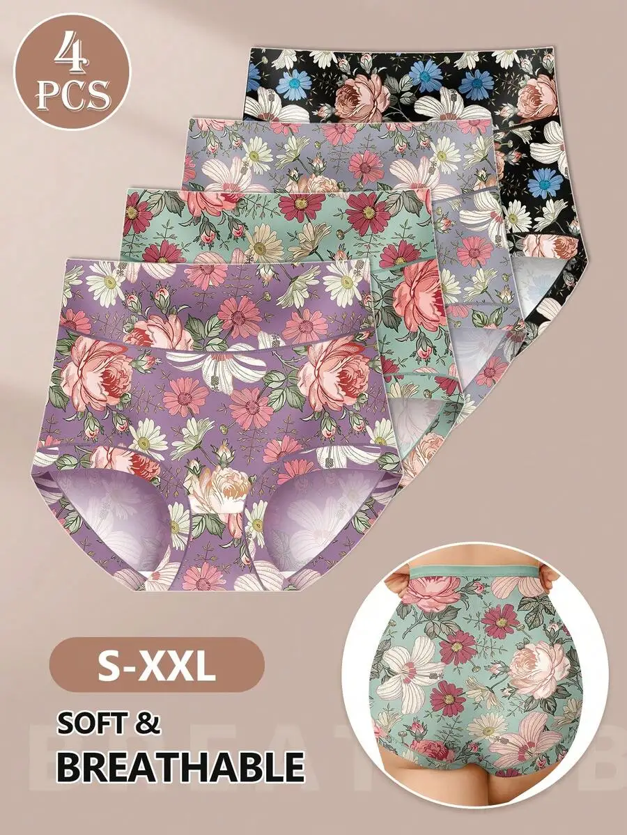 4 Pcs Women Seamless Breathable Mid-Waist Floral Print Panties Soft Comfortable
4 Pcs Women Seamless Breathable Mid-Waist Floral Print Panties Soft Comfortable