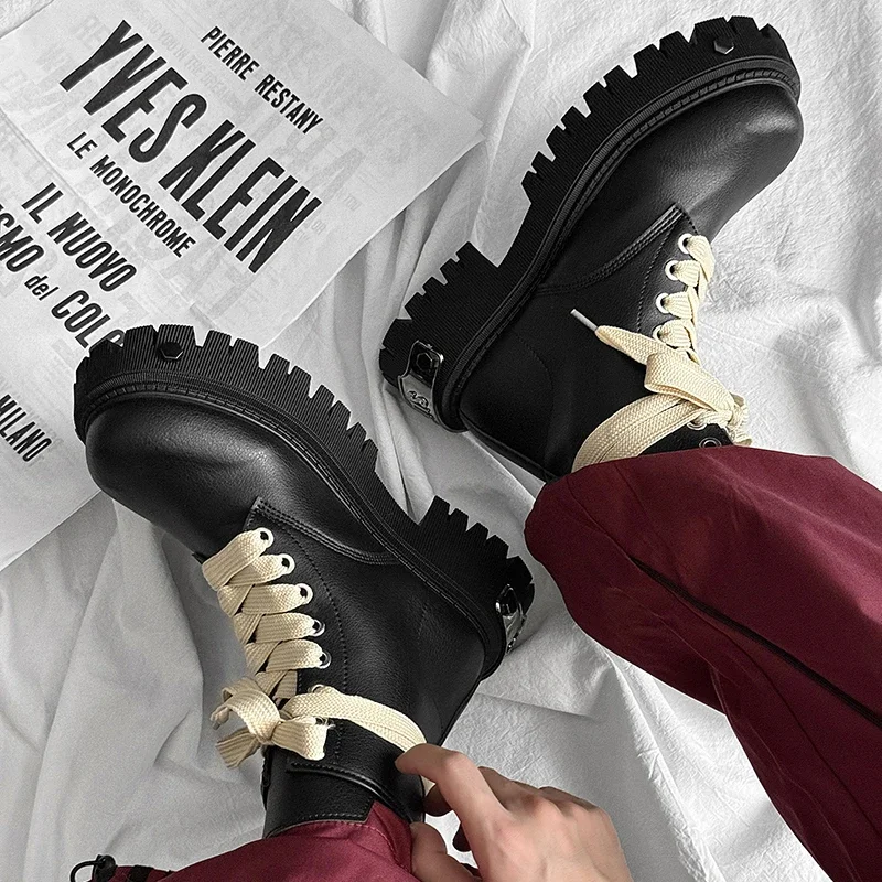 Couple Style High Top Shoe Thick Soled Height Increasing Sports Shoe Upper Lace Up Solid Color Simple and Versatile Fashion Shoe
Couple Style High Top Shoe Thick Soled Height Increasing Sports Shoe Upper Lace Up Solid Color Simple and Versatile Fashion Shoe