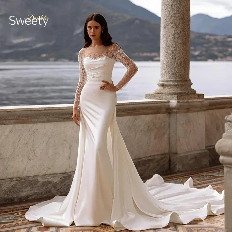 Luxurious Detachable 2 In 1 Wedding Dress Soft Satin With Beading Lace Ball Gown Mermaid O-Neck Full Sleeve Zipper Robe De Marie
Luxurious Detachable 2 In 1 Wedding Dress Soft Satin With Beading Lace Ball Gown Mermaid O-Neck Full Sleeve Zipper Robe De Marie