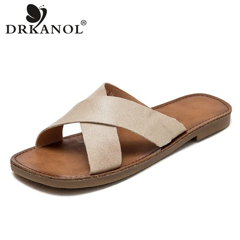 DRKANOL Literary Style Women Flat Slippers Summer Cross Genuine Cow Leather Open Toe Slip On Slippers Low Heel Casual Slides
DRKANOL Literary Style Women Flat Slippers Summer Cross Genuine Cow Leather Open Toe Slip On Slippers Low Heel Casual Slides