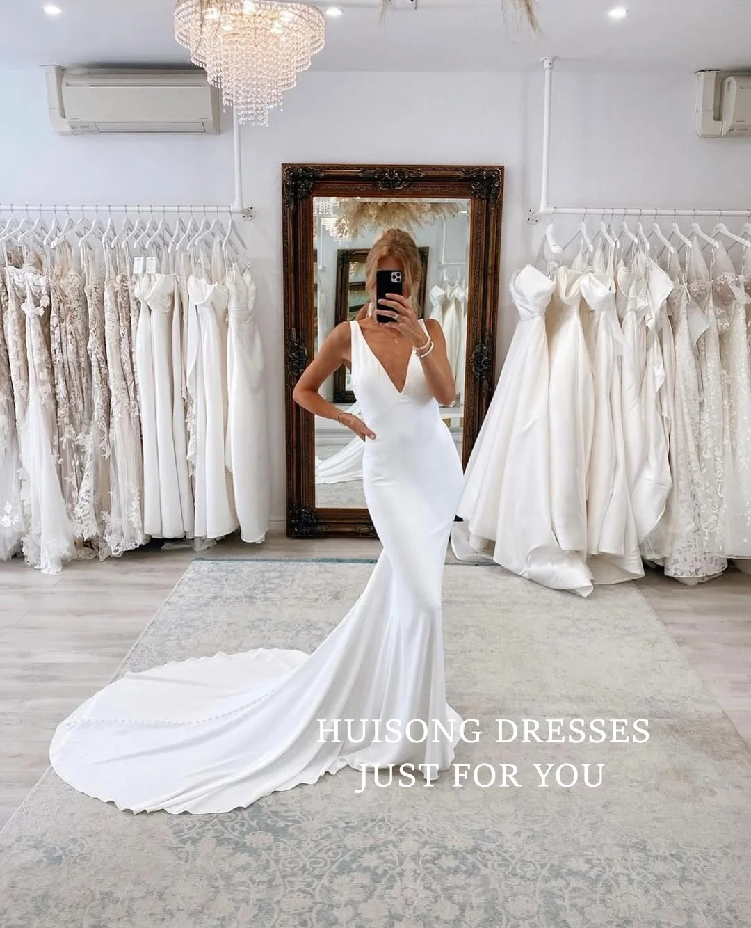 HUISONG Customized Satin Mermaid Wedding Dresses V-Neck Spaghetti Straps Sleeveless Beach Bridal Gown vestidos de novia
HUISONG Customized Satin Mermaid Wedding Dresses V-Neck Spaghetti Straps Sleeveless Beach Bridal Gown vestidos de novia