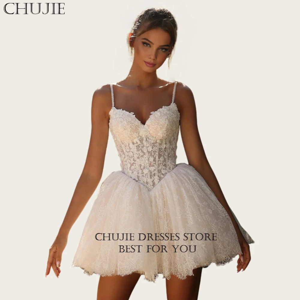 Short Lace Appliques Bridal Gowns Spaghetti Straps Classic A Line Wedding Dresses Woman Customized Bride Dress Vestido de novia
Short Lace Appliques Bridal Gowns Spaghetti Straps Classic A Line Wedding Dresses Woman Customized Bride Dress Vestido de novia