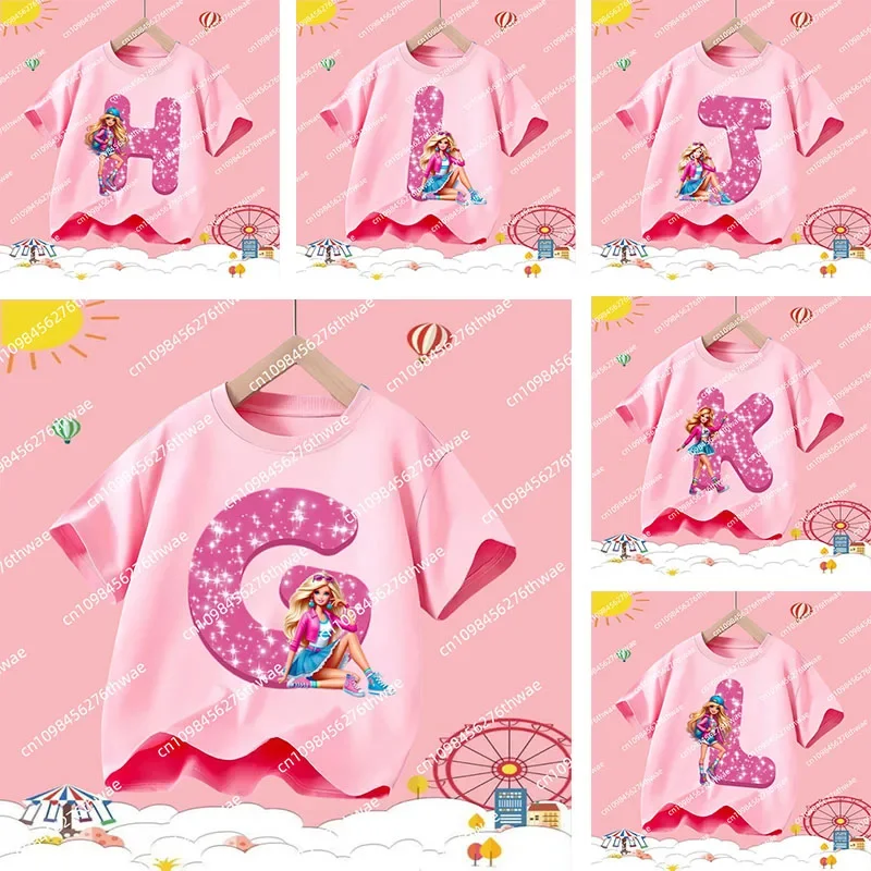 Summer new style Barbie doll children T-shirt with cartoon print featuring letters A-Z. Cute girl casual top with short sleeves.
Summer new style Barbie doll children T-shirt with cartoon print featuring letters A-Z. Cute girl casual top with short sleeves.
