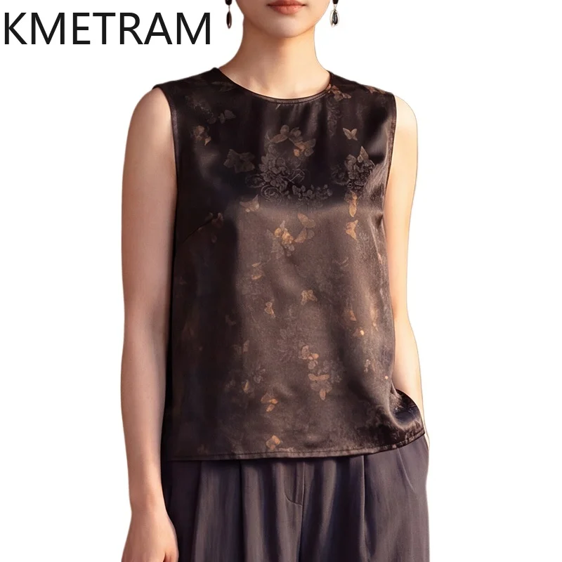 KMETRAM 100% Real Mulberry Silk Women's Tanks Xiangyun Sha Jacquard Vest Elegant Sleeveless Summer Tops for Woman Clothes 2026나시
KMETRAM 100% Real Mulberry Silk Women's Tanks Xiangyun Sha Jacquard Vest Elegant Sleeveless Summer Tops for Woman Clothes 2026나시