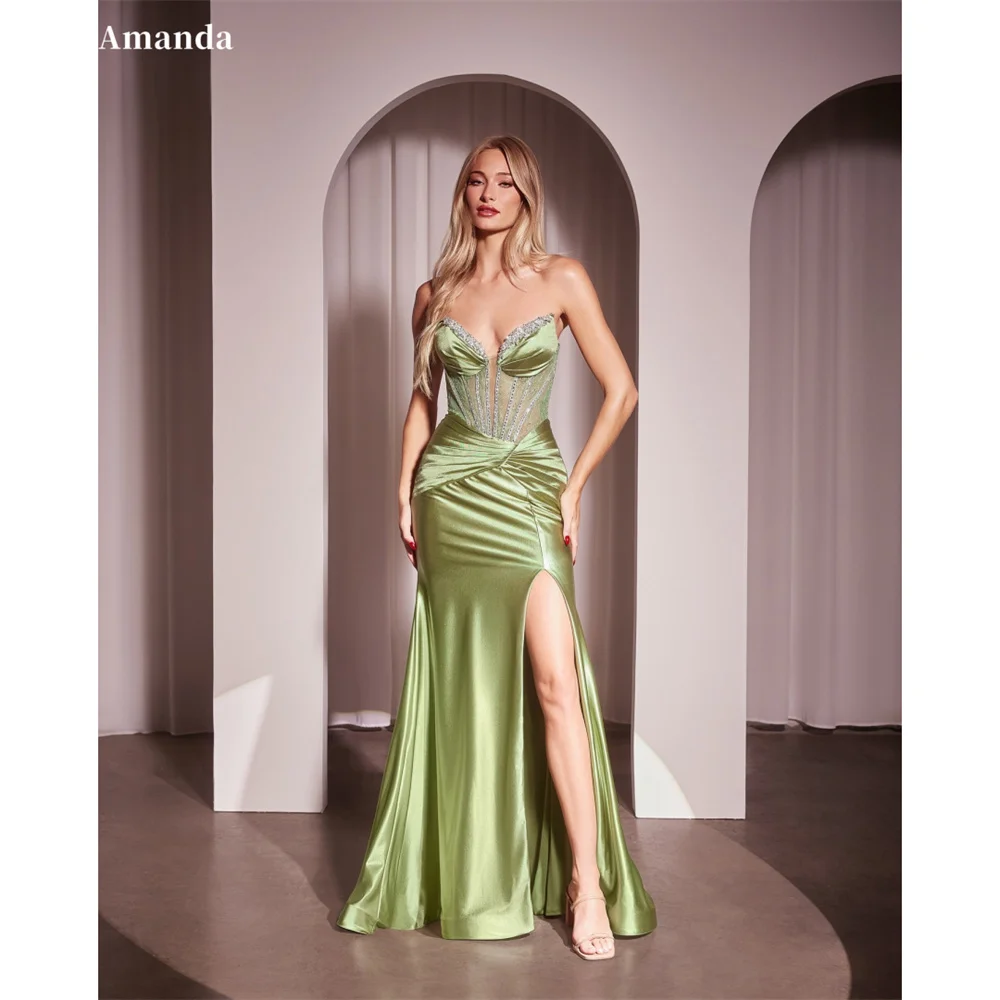 Amanda Customized Gillter Rhinestones Green Sheath Wedding Dress Strapless Side Split vestidos de noche Floor-Length Formal 2025
Amanda Customized Gillter Rhinestones Green Sheath Wedding Dress Strapless Side Split vestidos de noche Floor-Length Formal 2025