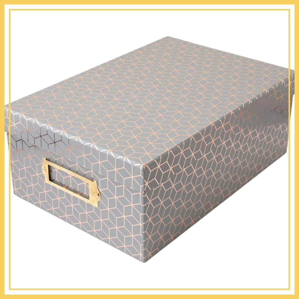 Decorative Photo Keepsake Box with Lid, Gray Geo with Rose Gold Foil, 11x7.4x4.3, Memory Storage
Decorative Photo Keepsake Box with Lid, Gray Geo with Rose Gold Foil, 11x7.4x4.3, Memory Storage