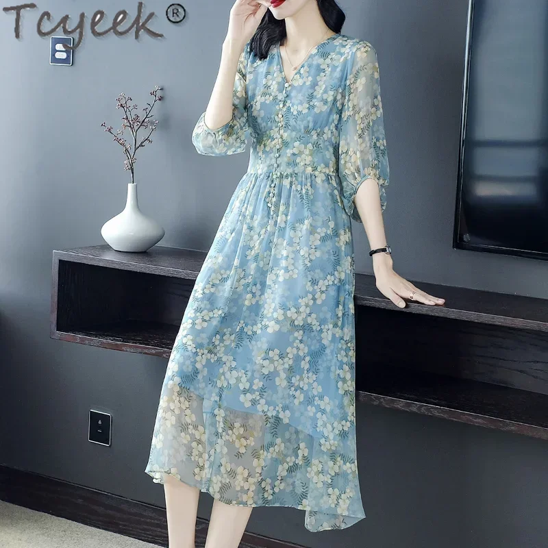 Tcyeek 2023 New Spring Summer 100% Mulberry Real Silk Dress Womens Dresses Printing Elegant Dresses Women Clothing Vestido Mujer
Tcyeek 2023 New Spring Summer 100% Mulberry Real Silk Dress Womens Dresses Printing Elegant Dresses Women Clothing Vestido Mujer