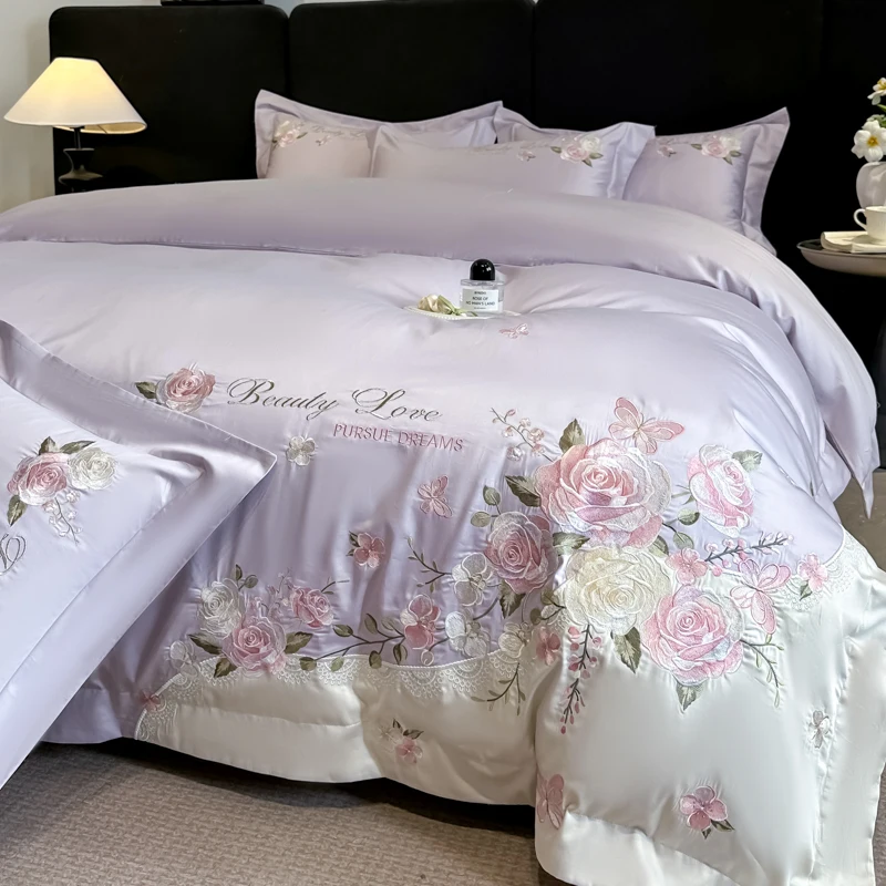100% Cotton Bedding Set 4pcs Lavender Purple with Pink Rose & Butterfly Embroidery, Luxury Duvet Cover Set Bed Sheet Pillowcase
100% Cotton Bedding Set 4pcs Lavender Purple with Pink Rose & Butterfly Embroidery, Luxury Duvet Cover Set Bed Sheet Pillowcase