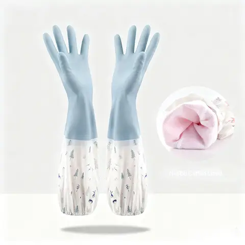 Fleece Lined Rubber Gloves (1 Pair) - Warm Comfortable Waterproof for Household Cleaning Dishwashing Laundry