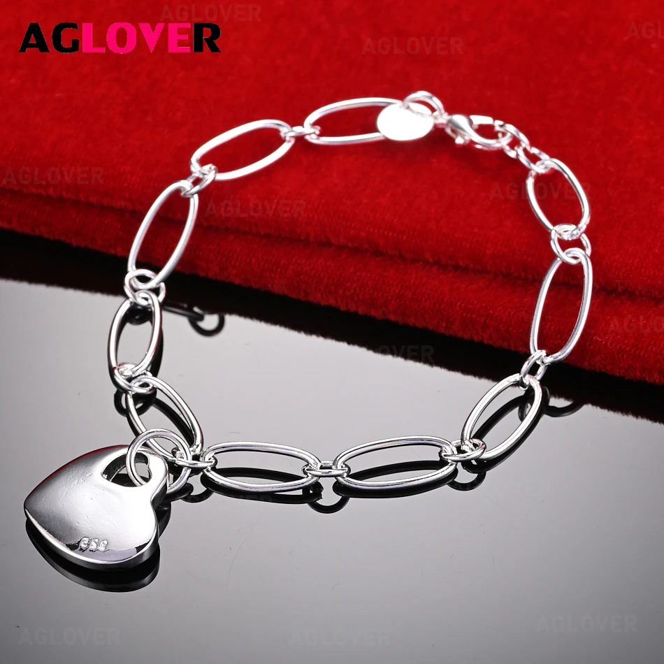 AGLOVER 925 Sterling Silver Heart Oval Chain Bracelet Women Charm Fashion Wedding Jewelry
AGLOVER 925 Sterling Silver Heart Oval Chain Bracelet Women Charm Fashion Wedding Jewelry