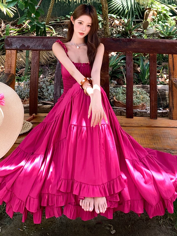 Summer Beach Elegant Waist-Cinching Strap Dress Women's Summer Waist-Cinching Holiday Style Maxi Beach Skirt Girls
Summer Beach Elegant Waist-Cinching Strap Dress Women's Summer Waist-Cinching Holiday Style Maxi Beach Skirt Girls