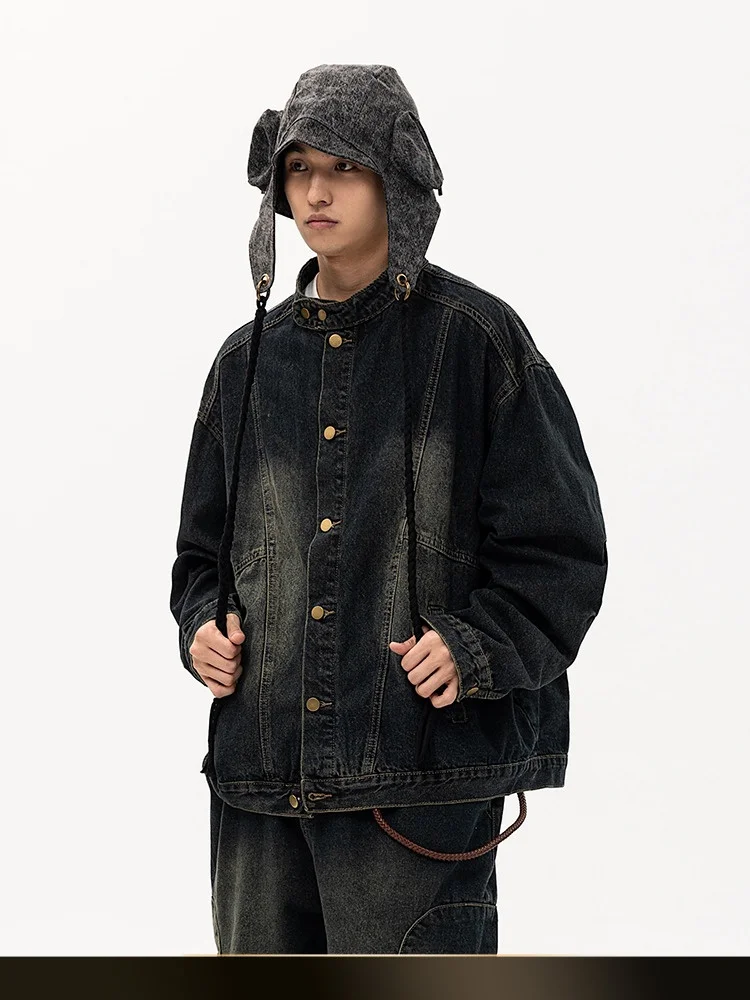 Retro Waed Distred Denim Jaet Men's Loose Fit Stand Collar Single Button Autumn Trendy Outerwear Youth ular Sle
Retro Waed Distred Denim Jaet Men's Loose Fit Stand Collar Single Button Autumn Trendy Outerwear Youth ular Sle