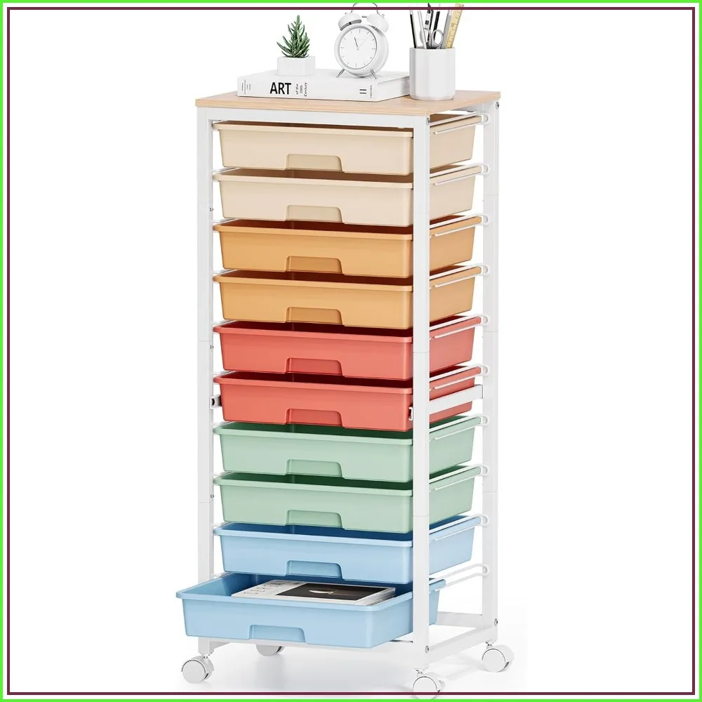 10 Drawer Rolling Cart with Wheels and Wooden Tabletop, Storage Cart for Classroom, Office, or Craft Organization, Rainbow
10 Drawer Rolling Cart with Wheels and Wooden Tabletop, Storage Cart for Classroom, Office, or Craft Organization, Rainbow
