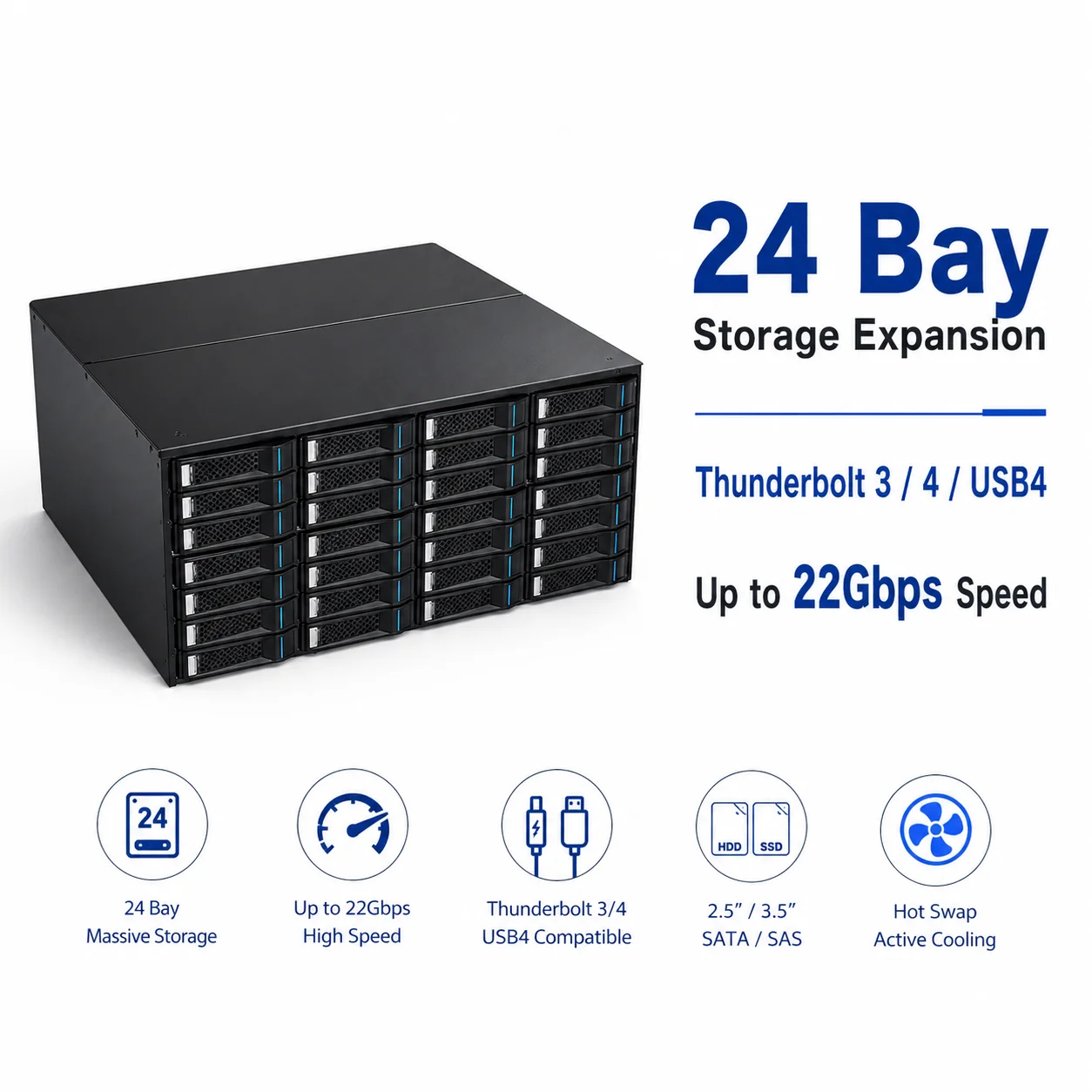 24 Bay Thunderbolt 3/4 Storage Expansion Enclosure 22Gbps JBOD DAS for NAS Server 2.5/3.5 SATA SAS HDD
24 Bay Thunderbolt 3/4 Storage Expansion Enclosure 22Gbps JBOD DAS for NAS Server 2.5/3.5 SATA SAS HDD