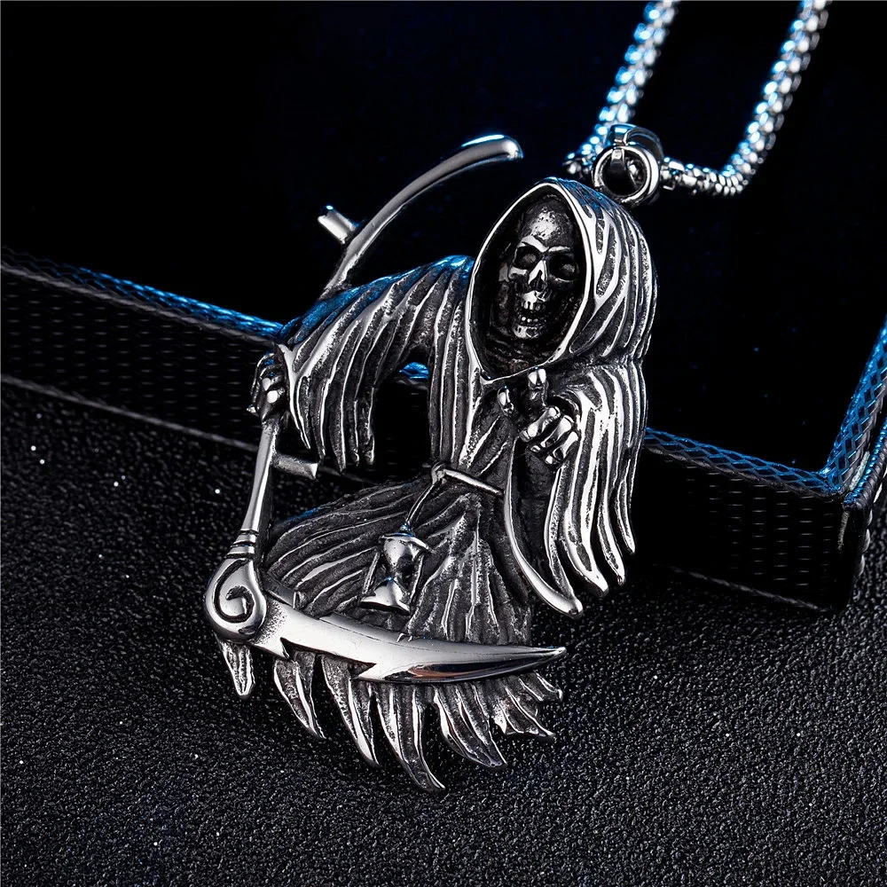 Gothic Stainless Steel Death Scythe Skull Necklace Pendant Punk Biker Men Grim Reaper Pendant Fashionable Men's Chain Jewelry
Gothic Stainless Steel Death Scythe Skull Necklace Pendant Punk Biker Men Grim Reaper Pendant Fashionable Men's Chain Jewelry