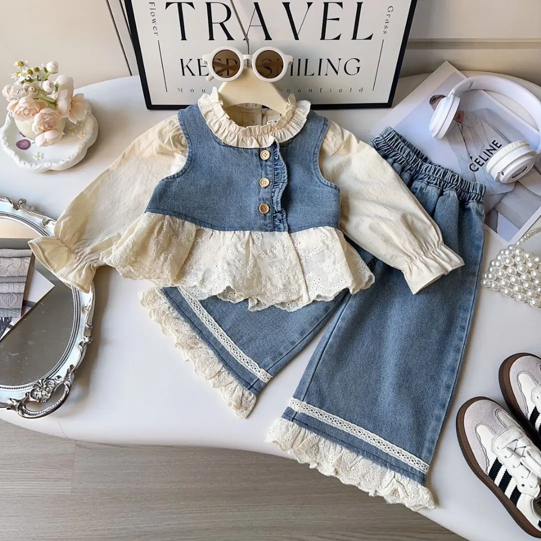 New Fashion Sleeveless Stitching Denim Vest + Trousers Two-piece Set Girl Clothes
New Fashion Sleeveless Stitching Denim Vest + Trousers Two-piece Set Girl Clothes