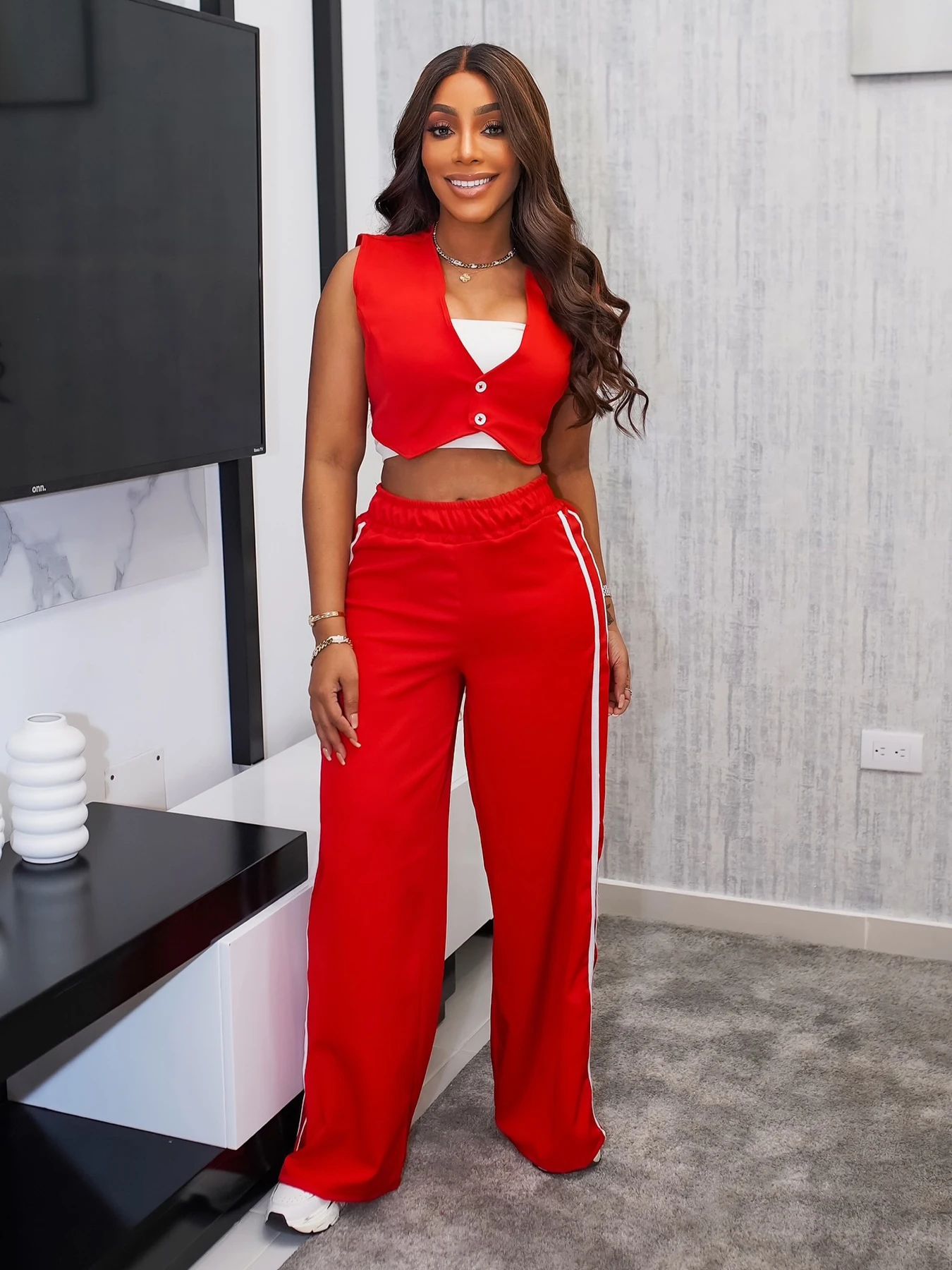 M3075 Europe and the United States cross-border women's clothing Amazon Express two-piece sleeveless short top casual pants suit
M3075 Europe and the United States cross-border women's clothing Amazon Express two-piece sleeveless short top casual pants suit