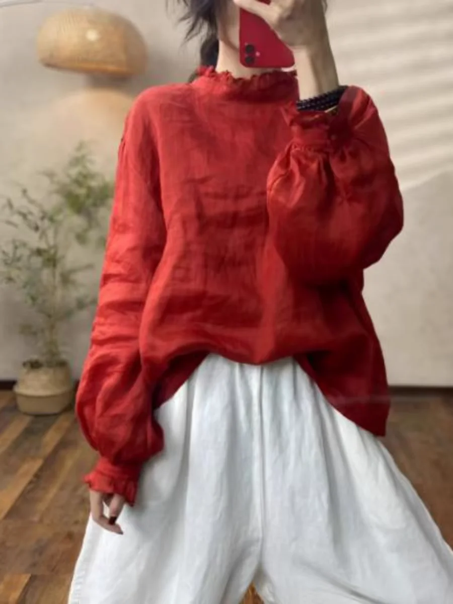 Artistic Pure Color Lace Collar Flax Shirt Women's Spring Loose Slim Lantern Sleeve Linen Fashionable Top Floral Collar
Artistic Pure Color Lace Collar Flax Shirt Women's Spring Loose Slim Lantern Sleeve Linen Fashionable Top Floral Collar