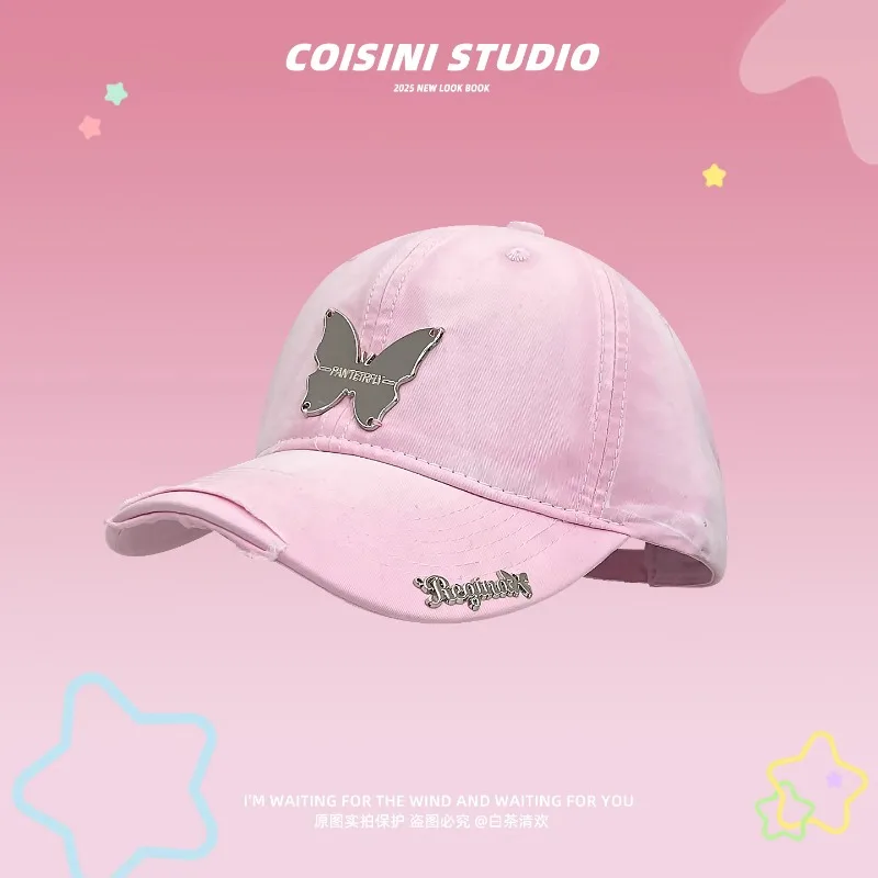 Korean Sweet Metal Butterfly Design Baseball Cap Outdoor Washed Cotton Gradual Change Color Trend Sunshade Sports Hat for Women
Korean Sweet Metal Butterfly Design Baseball Cap Outdoor Washed Cotton Gradual Change Color Trend Sunshade Sports Hat for Women