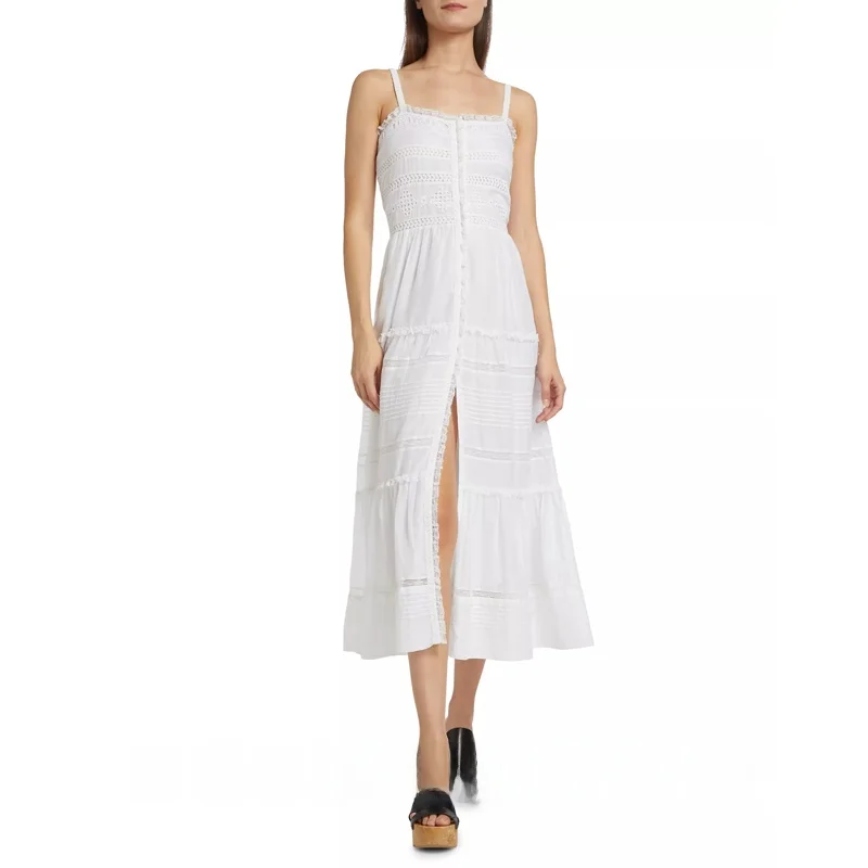 Summer New Women's White Lace Trim Backless Tube Top Holiday Style Single Button Strap Long Dress Cotton Gauze Midi Skirt
Summer New Women's White Lace Trim Backless Tube Top Holiday Style Single Button Strap Long Dress Cotton Gauze Midi Skirt