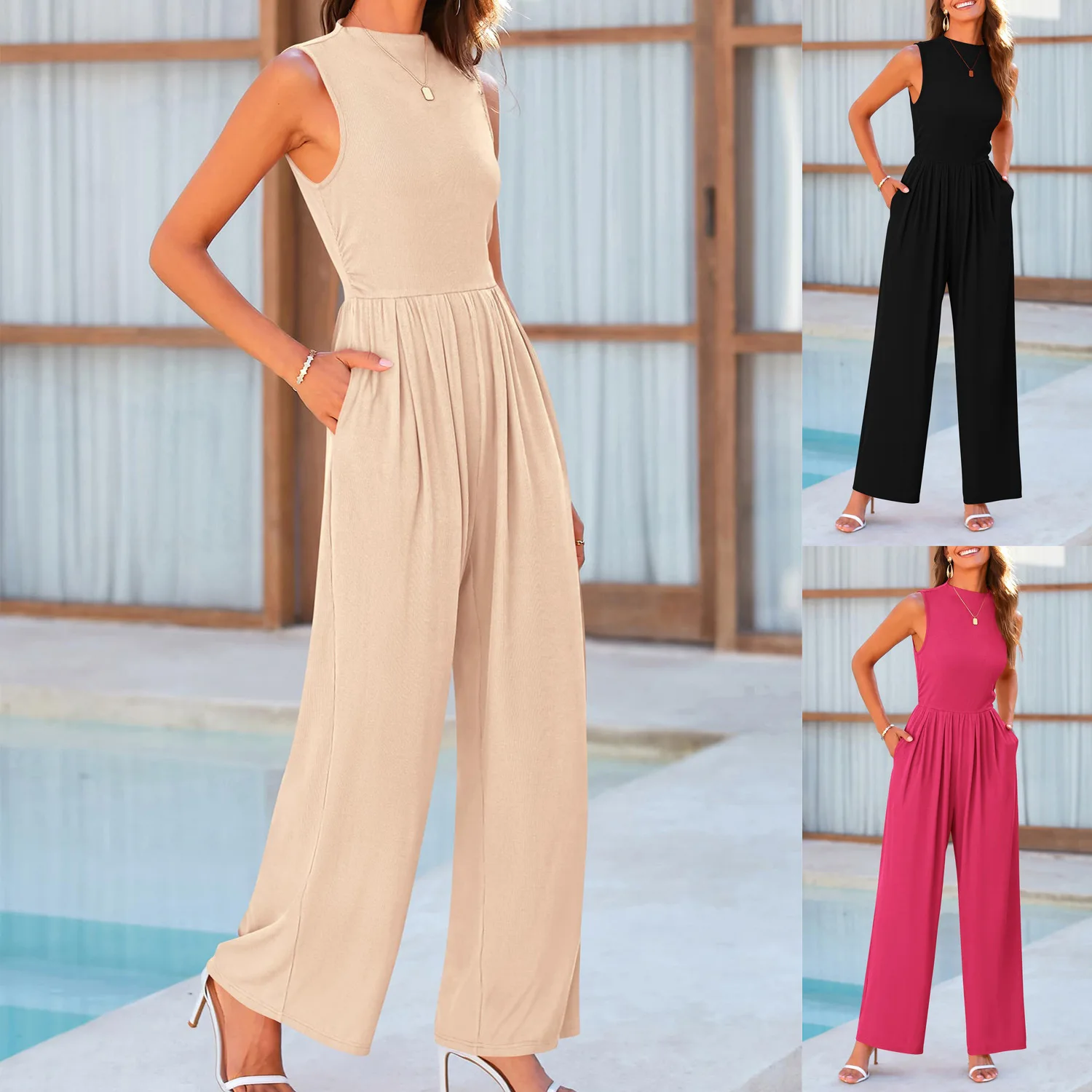 Women's Jumpsuit Solid Color Sleeveless Round Neck Slim Fit Pocket Slim Fit Long Jumpsuit New for Summer 2024
Women's Jumpsuit Solid Color Sleeveless Round Neck Slim Fit Pocket Slim Fit Long Jumpsuit New for Summer 2024