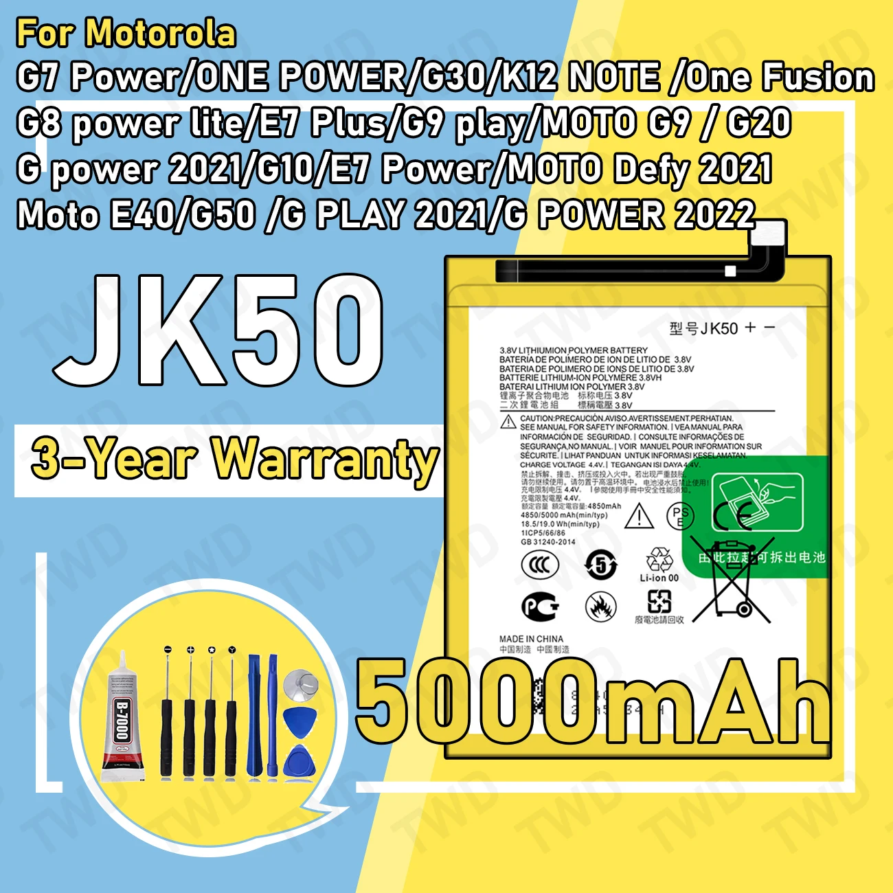 JK50 Large capacity Battery For Motorola G9 Play/G50/G20/G9/G10/E40/E7 Power/G7 Power batteries New High Quanlity+Free Tools
JK50 Large capacity Battery For Motorola G9 Play/G50/G20/G9/G10/E40/E7 Power/G7 Power batteries New High Quanlity+Free Tools