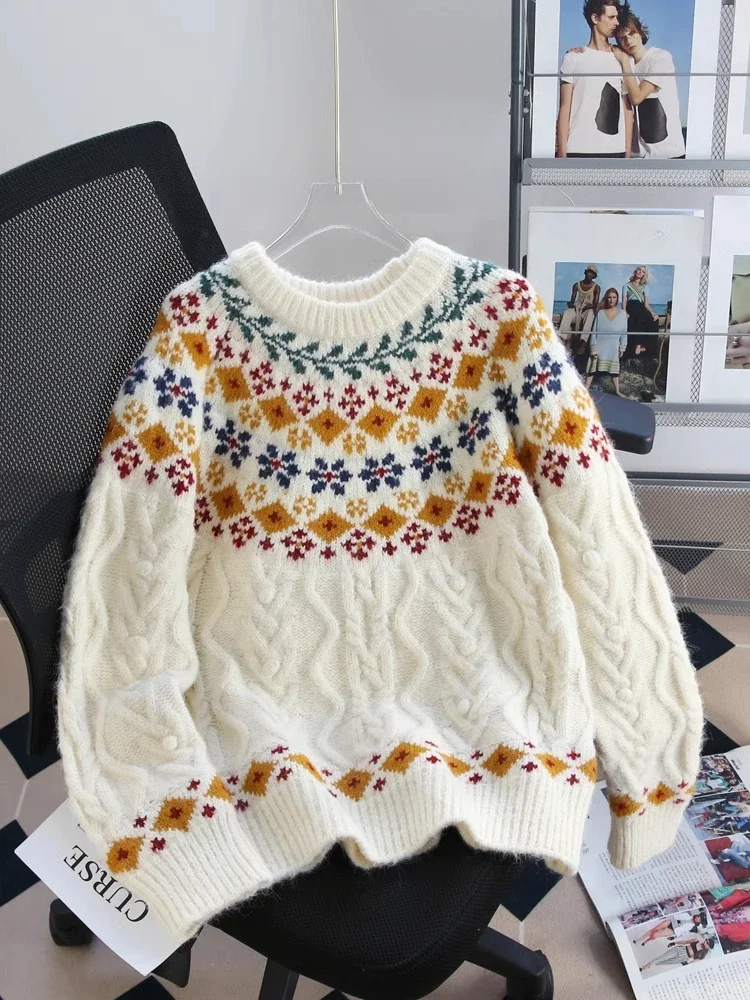 Crew Neck Fair Isle Sweater for Women Loose Vintage Jacquard Knitted Jumper Multi Color Geometric Outdoor Soft Pullovers
Crew Neck Fair Isle Sweater for Women Loose Vintage Jacquard Knitted Jumper Multi Color Geometric Outdoor Soft Pullovers