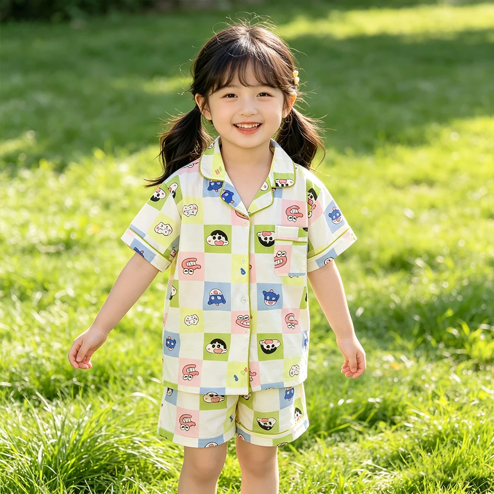 Kawaii Crayon Shin-Chan Pajamas Children 2 Piece Set Summer Plaid Cartoon Print Short Sleeve Soft Cotton Sleepwear Cute Homewear
Kawaii Crayon Shin-Chan Pajamas Children 2 Piece Set Summer Plaid Cartoon Print Short Sleeve Soft Cotton Sleepwear Cute Homewear