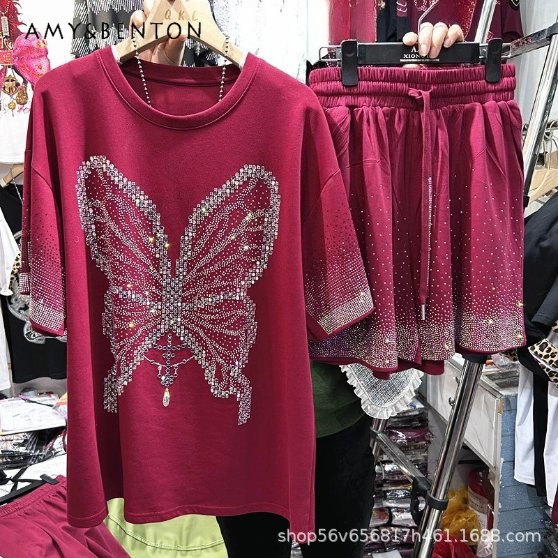 Heavy Industry Rhinestone Butterfly Suit Fashion Loose Short-sleeved T-shirt Top + Elastic Waist Wide-leg Shorts Two-piece Set
Heavy Industry Rhinestone Butterfly Suit Fashion Loose Short-sleeved T-shirt Top + Elastic Waist Wide-leg Shorts Two-piece Set