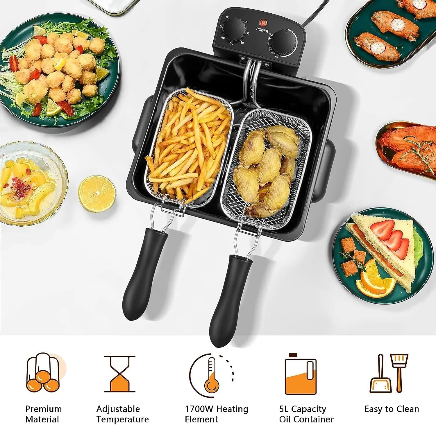 Deep Fryer with Basket, 5.3QT/21Cup Electric Oil Fryer for Home Use, 1700w Stainless Commercial Countertop Fryers w/View Window
Deep Fryer with Basket, 5.3QT/21Cup Electric Oil Fryer for Home Use, 1700w Stainless Commercial Countertop Fryers w/View Window