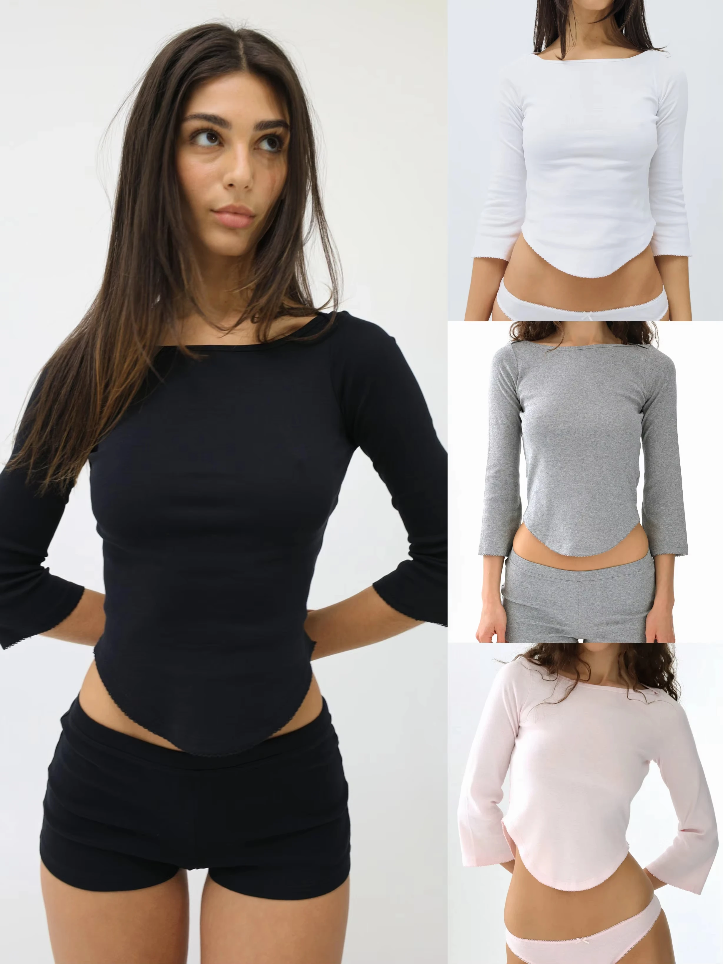 Cou Autumn Three-Quarter Sleeve Black Crew Neck Long-Sleeve T-Shirt V-Shaped Hem Design Gray Top Casual Fashion White Top Lace D
Cou Autumn Three-Quarter Sleeve Black Crew Neck Long-Sleeve T-Shirt V-Shaped Hem Design Gray Top Casual Fashion White Top Lace D