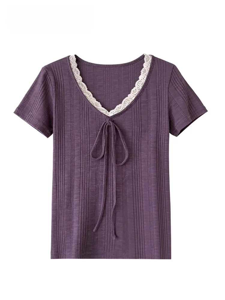 plus Size Women's Short Sleeve T-Shirt round Neck Lace V-Neck Summer Casual Style Polyester Fiber Meat Concealing Purple Top
plus Size Women's Short Sleeve T-Shirt round Neck Lace V-Neck Summer Casual Style Polyester Fiber Meat Concealing Purple Top