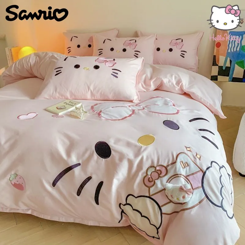 Sweet Sanrio Hello kitty cute creative cartoon pattern fashion, soft and comfortable cotton bed sheet duvet cover four-piece set
Sweet Sanrio Hello kitty cute creative cartoon pattern fashion, soft and comfortable cotton bed sheet duvet cover four-piece set