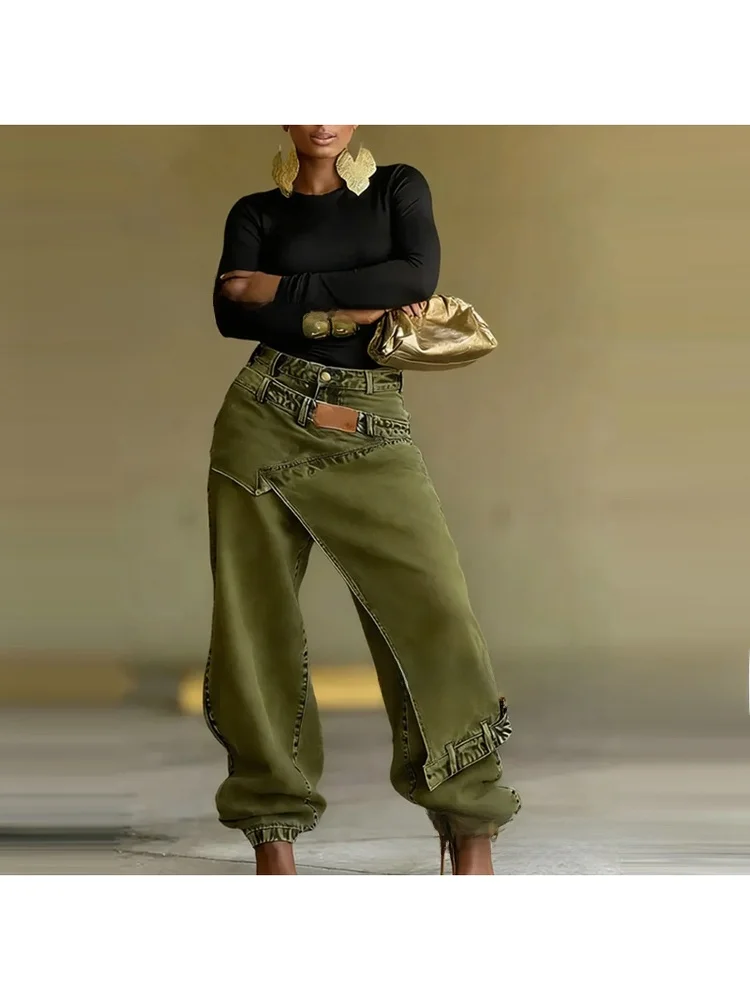 High Waist Casual Pants Asymmetric Wrap Military Green Women's Workwear Loose Fit Straight Leg Zipper Closure Polyester
High Waist Casual Pants Asymmetric Wrap Military Green Women's Workwear Loose Fit Straight Leg Zipper Closure Polyester