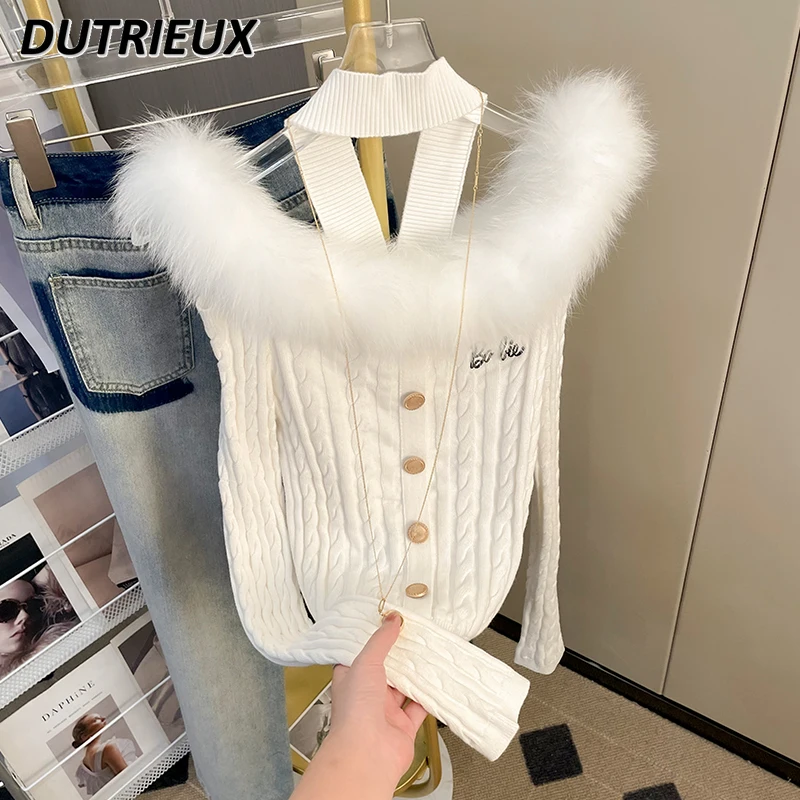 2023 Autumn Winter New Hot Girls Fur Halter White Long-Sleeved Sweater Female Sexy Off-Shoulder Slim Short Knitted Sweater Top
2023 Autumn Winter New Hot Girls Fur Halter White Long-Sleeved Sweater Female Sexy Off-Shoulder Slim Short Knitted Sweater Top